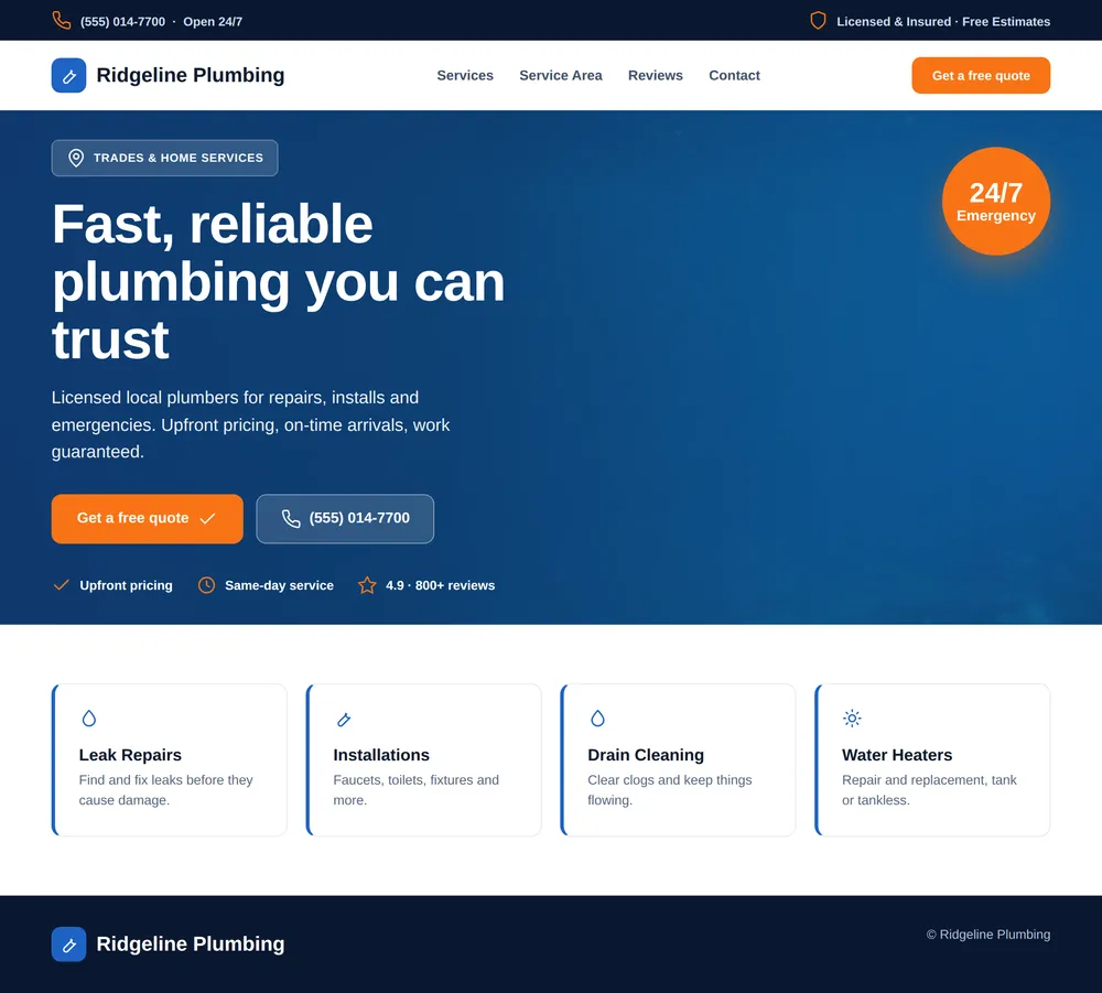 Ridgeline Plumbing website preview